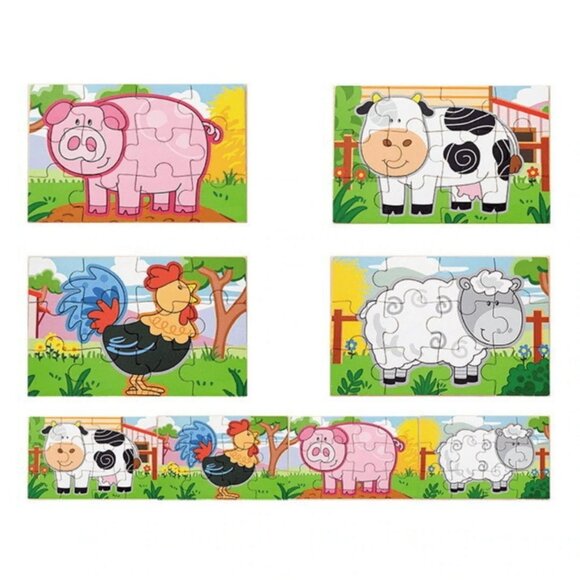 New Sealed  Viga Wooden Jigsaw Puzzle -Farm 4 in 1 For Age  2Y+ - Picture 4 of 10